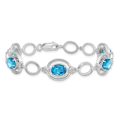 Sterlingsilber Rhodiniert Lt. Schweizer Blautopas Offen Glieder Armband