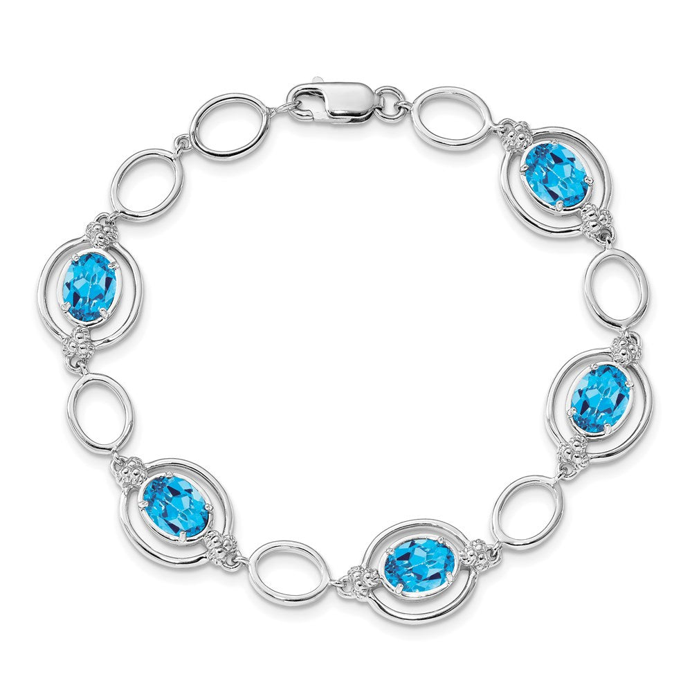Sterlingsilber Rhodiniert Lt. Schweizer Blautopas Offen Glieder Armband