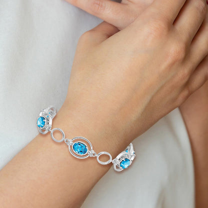 Sterlingsilber Rhodiniert Lt. Schweizer Blautopas Offen Glieder Armband