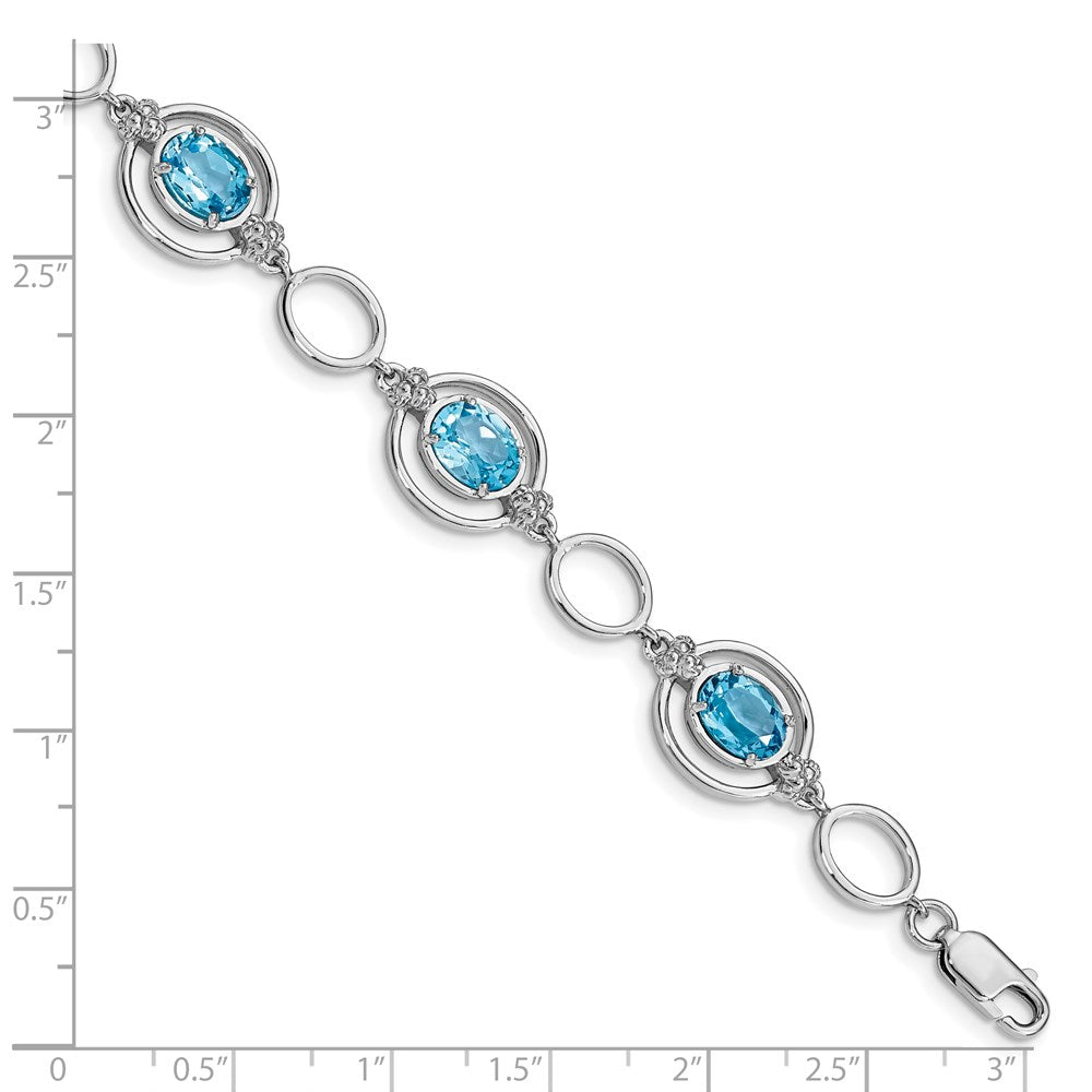 Sterlingsilber Rhodiniert Lt. Schweizer Blautopas Offen Glieder Armband