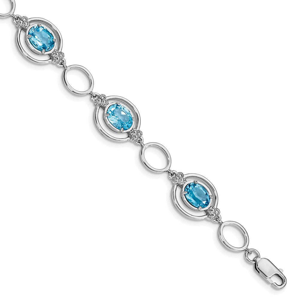 Sterlingsilber Rhodiniert Lt. Schweizer Blautopas Offen Glieder Armband