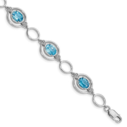 Sterlingsilber Rhodiniert Lt. Schweizer Blautopas Offen Glieder Armband