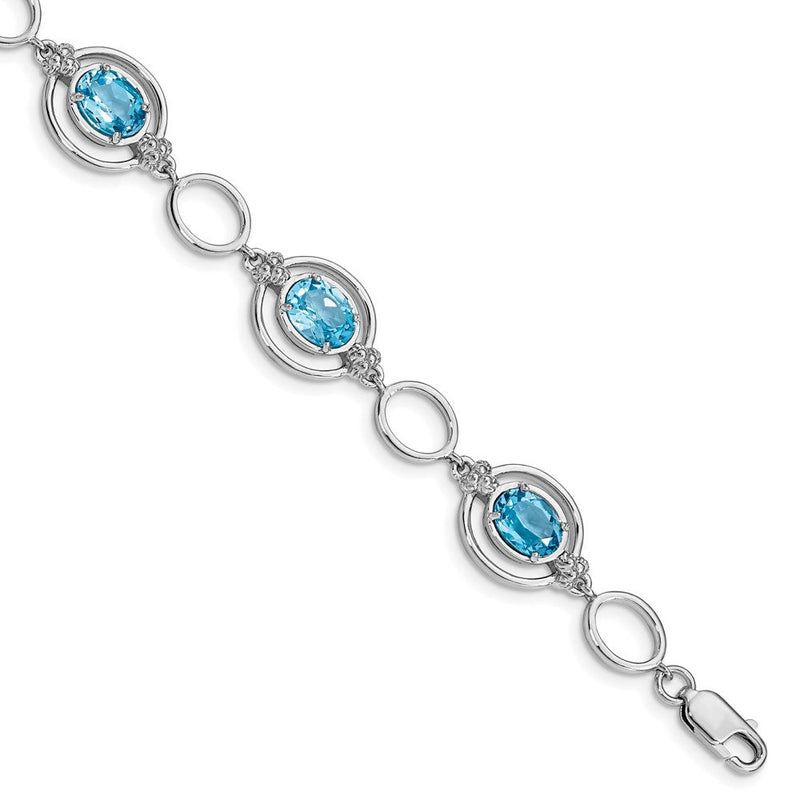 Sterlingsilber Rhodiniert Lt. Schweizer Blautopas Offen Glieder Armband