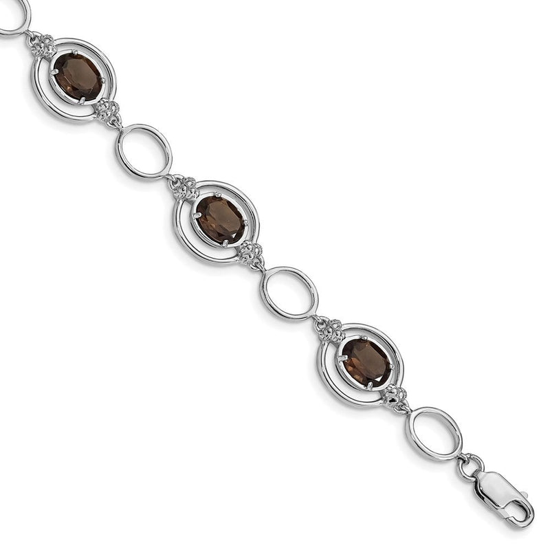 Sterlingsilber Rhodiniert Rauch Quarz Offen Glieder Armband