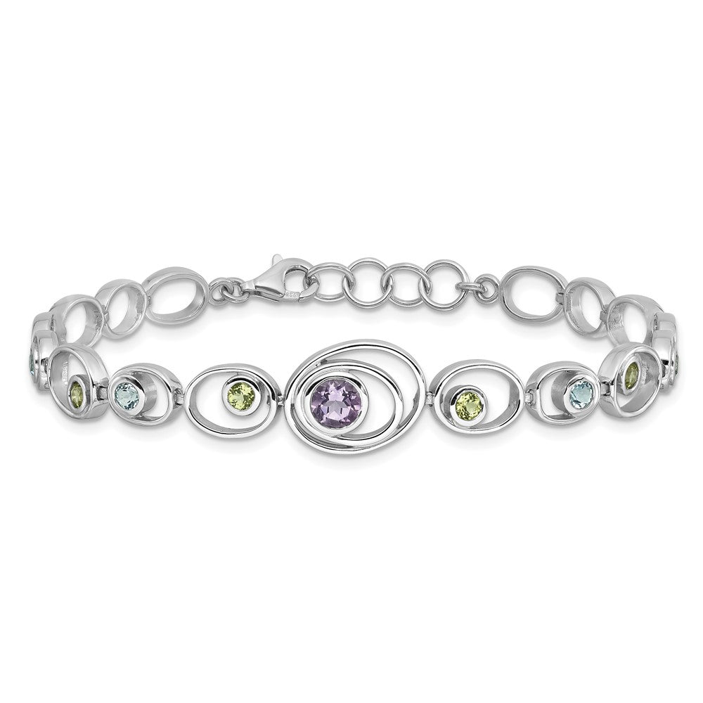 Sterlingsilber Rhodiniert mit Peridot, Blautopas &amethyst Armband