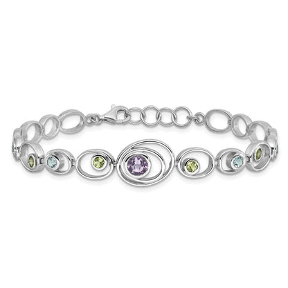 Sterlingsilber Rhodiniert mit Peridot, Blautopas &amethyst Armband