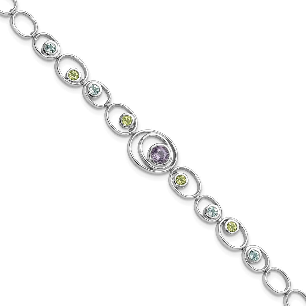 Sterlingsilber Rhodiniert mit Peridot, Blautopas &amethyst Armband