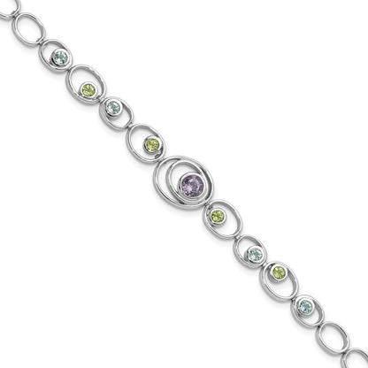 Sterlingsilber Rhodiniert mit Peridot, Blautopas &amethyst Armband