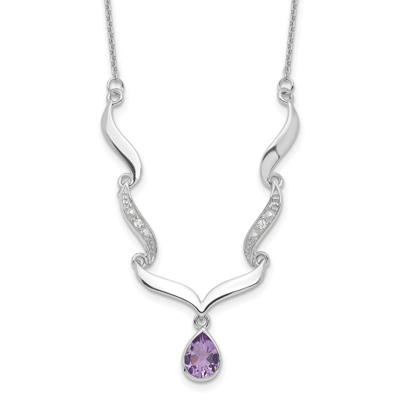 Sterlingsilber Rhodiniert mit Amethyst & Weiß Topas mit 2 Zoll. Verlängerung. Necklac