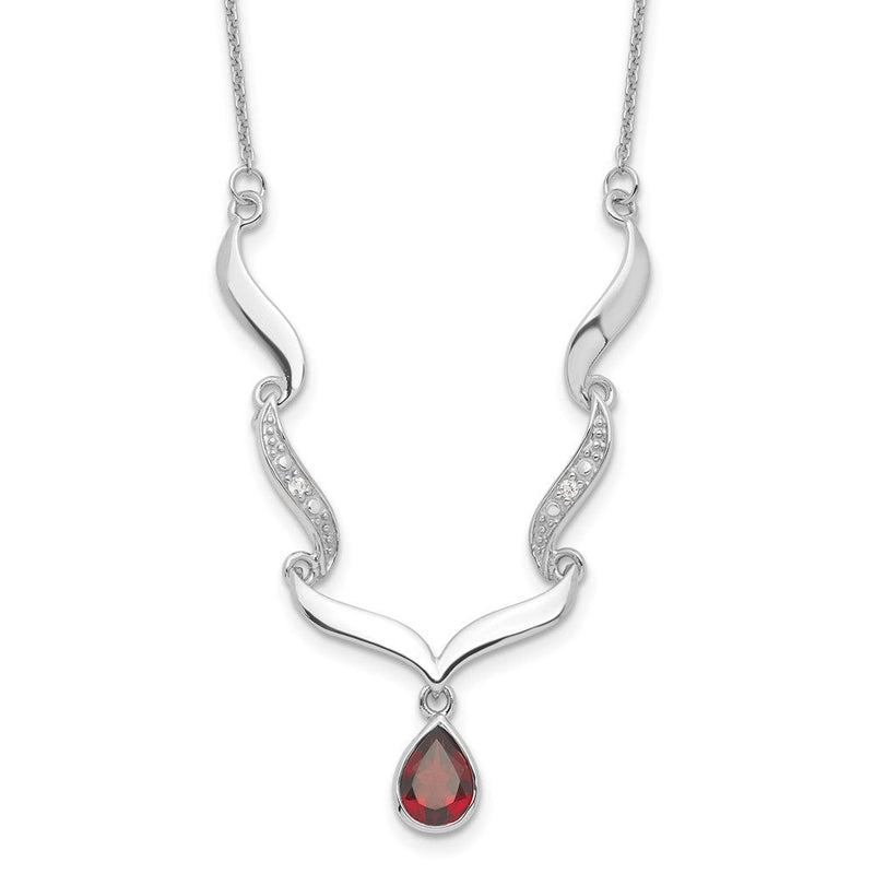 Sterlingsilber Rhodiniert mit Granat & Weiß Topas mit 2 Zoll. Verlängerung. Halskette
