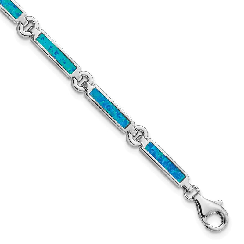 7.25 Zoll Sterlingsilber Rhodiniert Im Labor Erzeugt Opal Bars 7 Armband