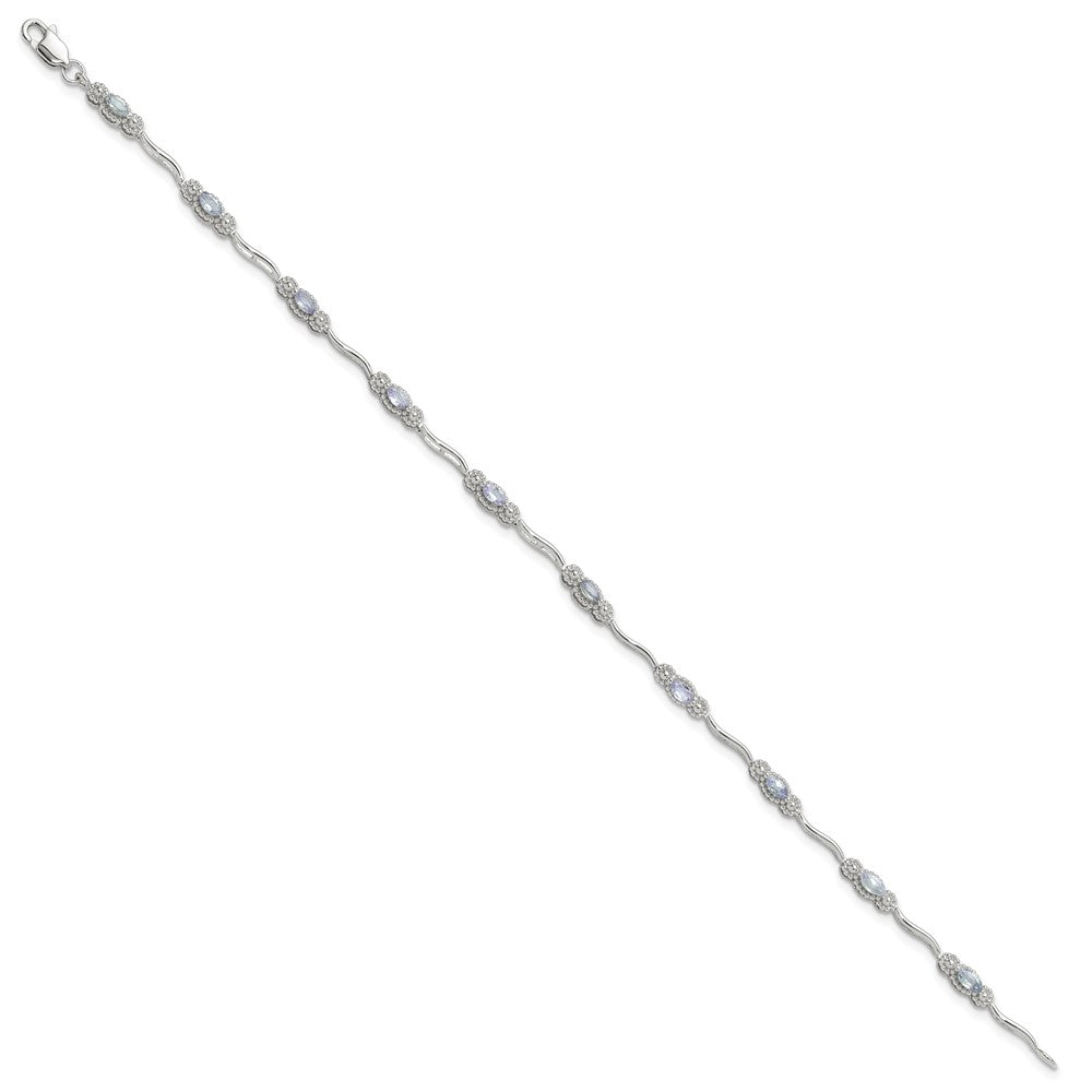 Sterlingsilber Stering Rhodiniert Poliert Tansanit 7.5 Zoll Armband
