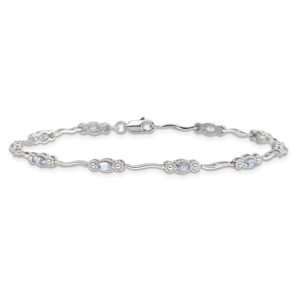 Sterlingsilber Stering Rhodiniert Poliert Tansanit 7.5 Zoll Armband
