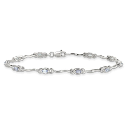 Sterlingsilber Stering Rhodiniert Poliert Tansanit 7.5 Zoll Armband