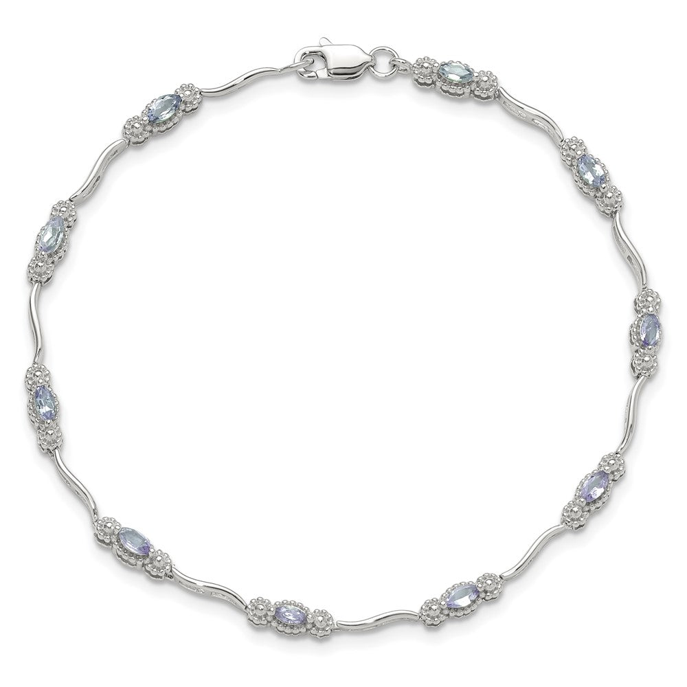 Sterlingsilber Stering Rhodiniert Poliert Tansanit 7.5 Zoll Armband