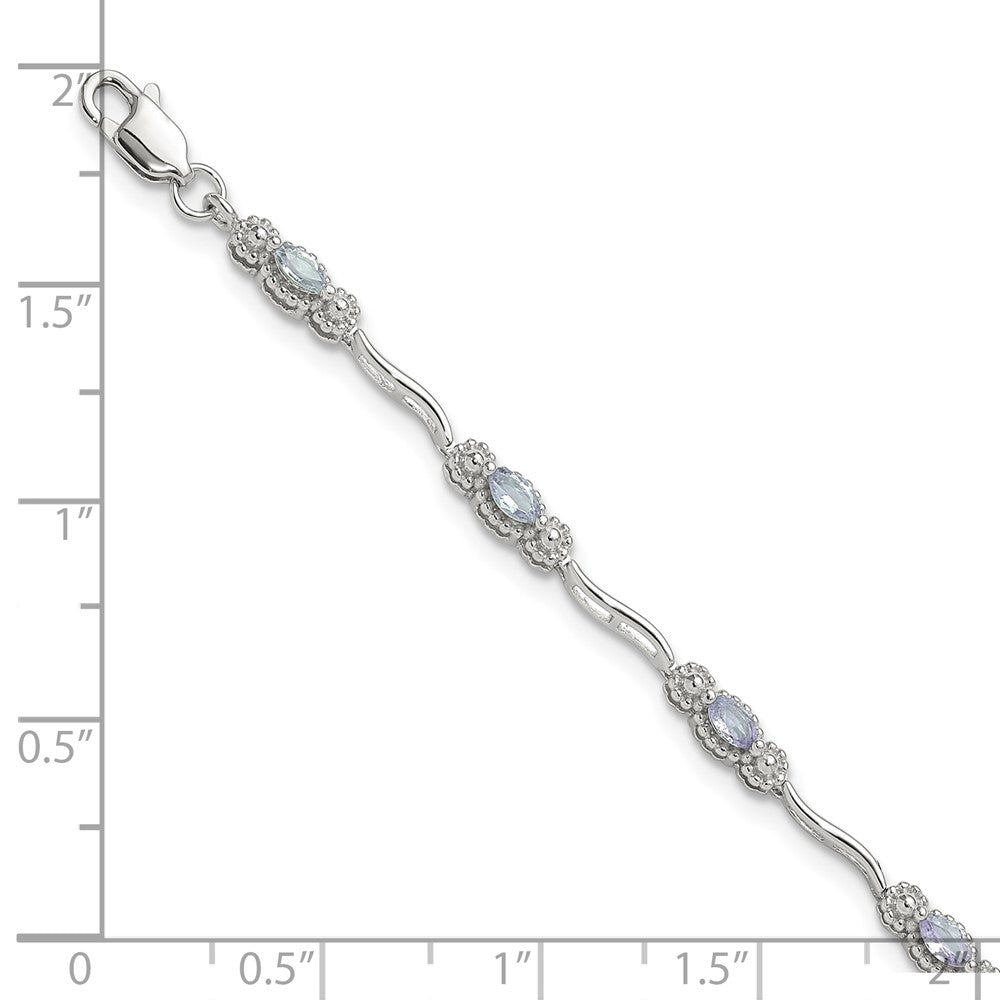 Sterlingsilber Stering Rhodiniert Poliert Tansanit 7.5 Zoll Armband