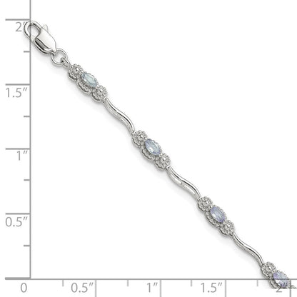 Sterlingsilber Stering Rhodiniert Poliert Tansanit 7.5 Zoll Armband