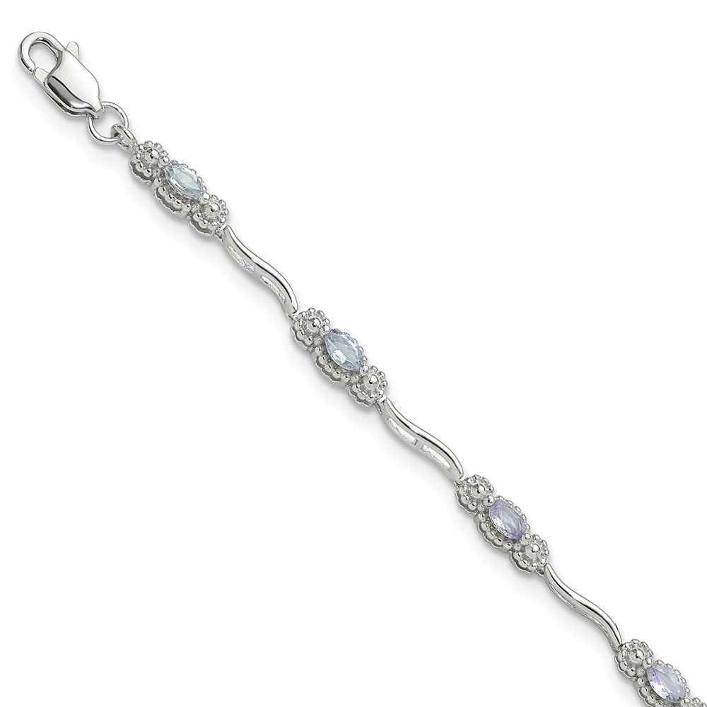 Sterlingsilber Stering Rhodiniert Poliert Tansanit 7.5 Zoll Armband