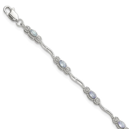 Sterlingsilber Stering Rhodiniert Poliert Tansanit 7.5 Zoll Armband