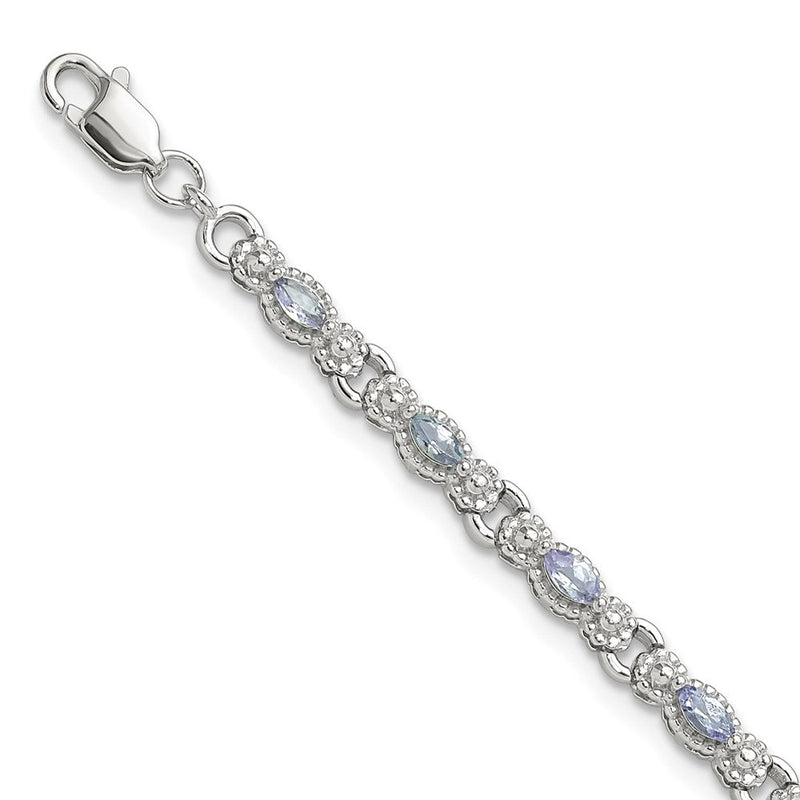 Sterlingsilber Rhodiniert Poliert Tansanit 7.5 Zoll Armband