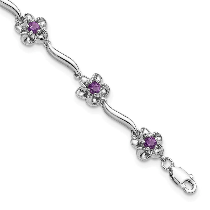 7.5 Zoll Sterlingsilber Rhodiniert Blumen Amethyst Armband