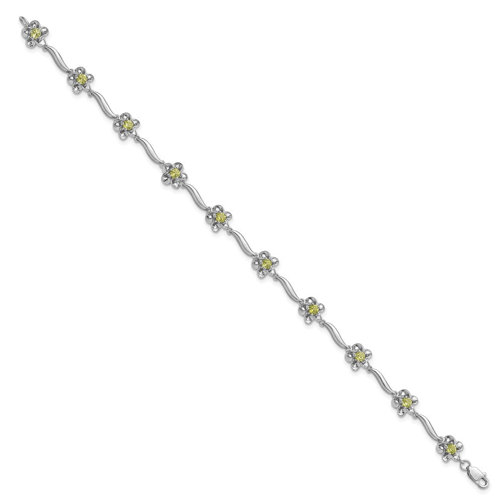 7.5 Zoll Sterlingsilber Rhodiniert Blumen Peridot Armband