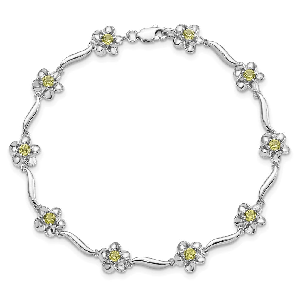 7.5 Zoll Sterlingsilber Rhodiniert Blumen Peridot Armband