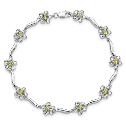 7.5 Zoll Sterlingsilber Rhodiniert Blumen Peridot Armband