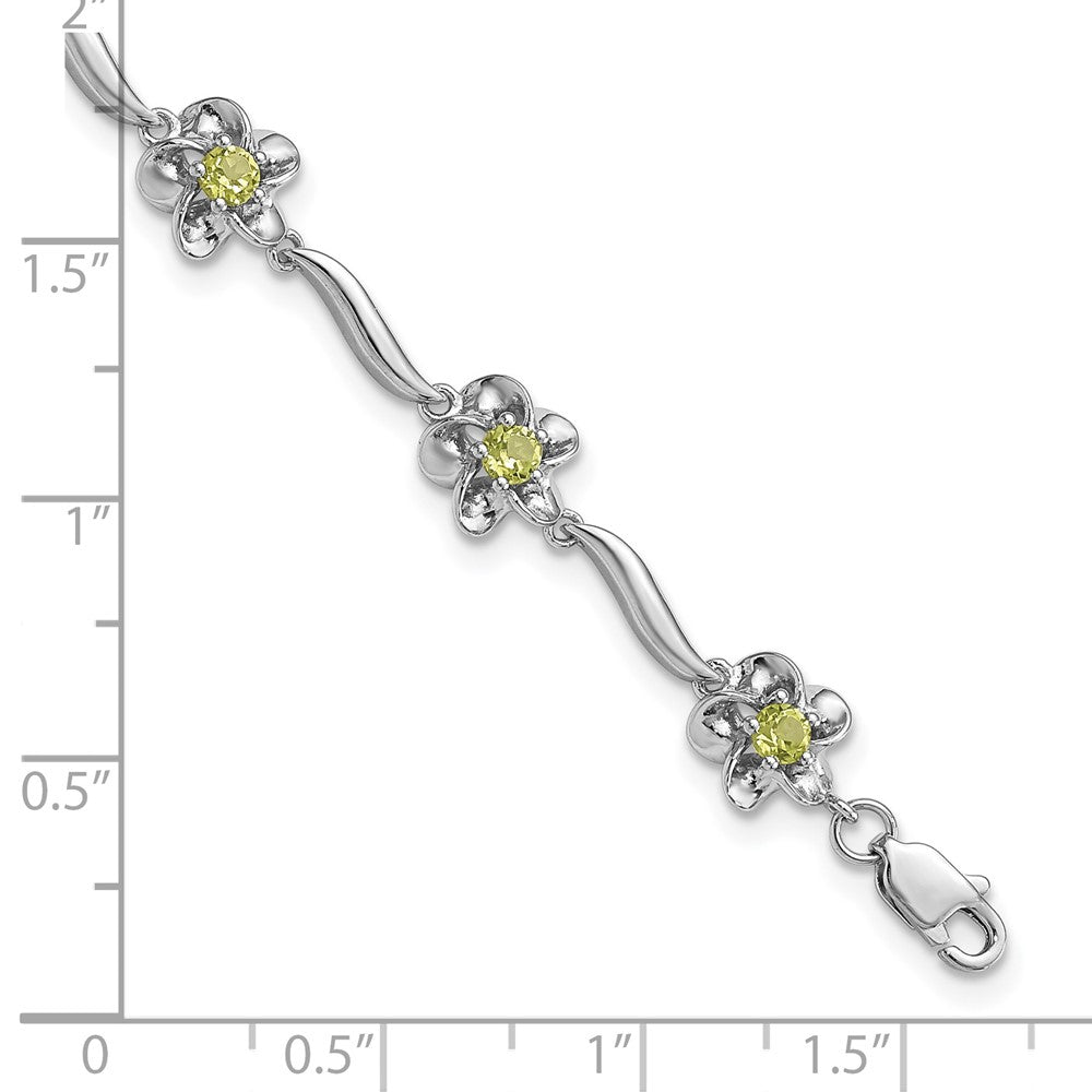 7.5 Zoll Sterlingsilber Rhodiniert Blumen Peridot Armband