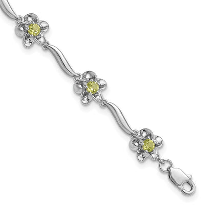 7.5 Zoll Sterlingsilber Rhodiniert Blumen Peridot Armband