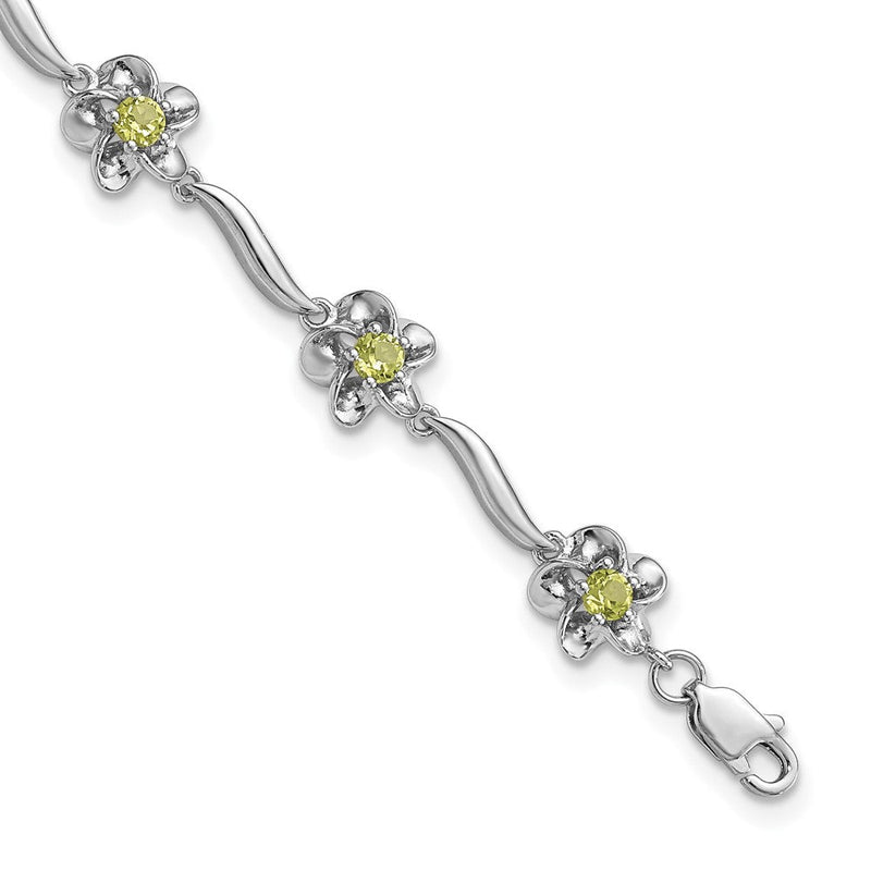7.5 Zoll Sterlingsilber Rhodiniert Blumen Peridot Armband