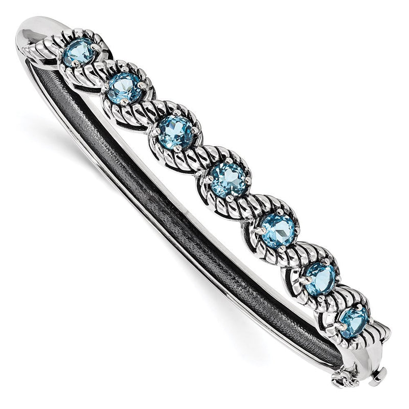 Sterlingsilber Rhodiniert Licht Schweizer Blautopas Klappbar Armreif