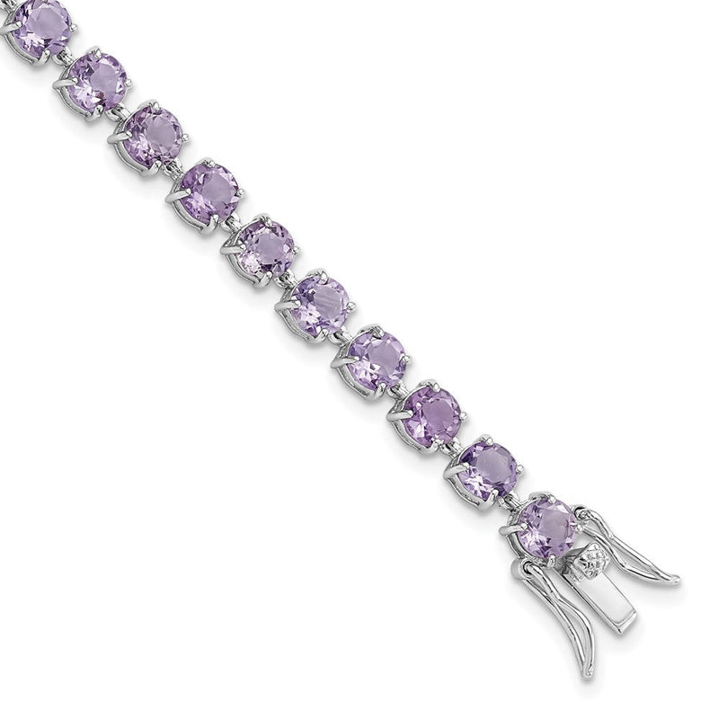 7 Zoll Sterlingsilber Rhodiniert Poliert 5mm Amethyst Stein Armband