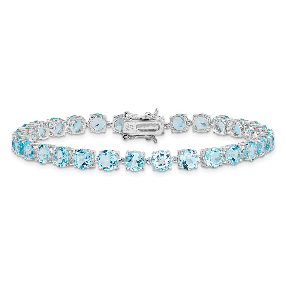 7 Zoll Sterlingsilber Rhodiniert Poliert 5mm Blautopas Armband