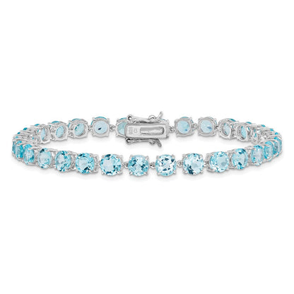 7 Zoll Sterlingsilber Rhodiniert Poliert 5mm Blautopas Armband