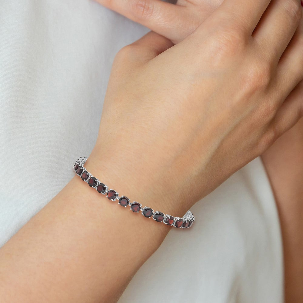 Sterlingsilber Rhodiniert 5mm 17.4ga Granat 8 Zoll Armband