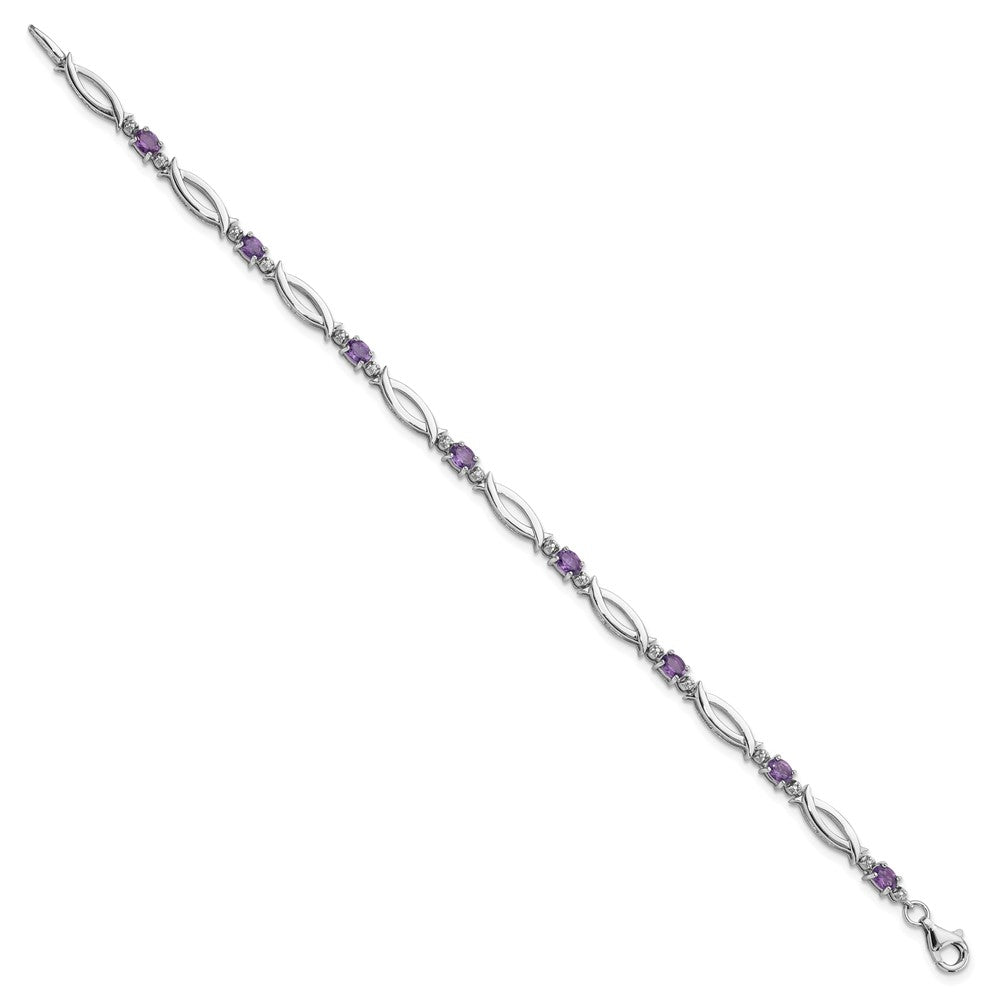 Sterlingsilber Rhodiniert Amethyst und Diamant 7.25 Zoll Armband
