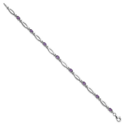 Sterlingsilber Rhodiniert Amethyst und Diamant 7.25 Zoll Armband