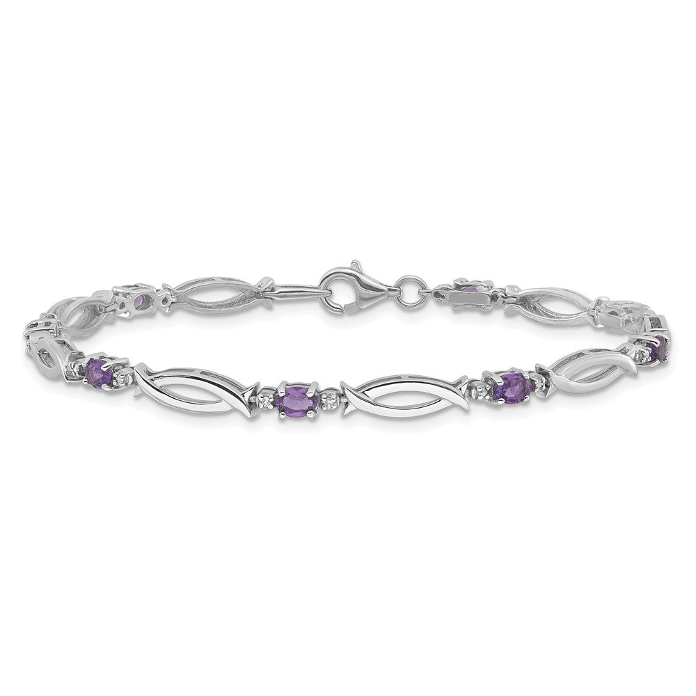 Sterlingsilber Rhodiniert Amethyst und Diamant 7.25 Zoll Armband