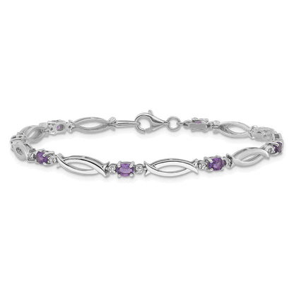 Sterlingsilber Rhodiniert Amethyst und Diamant 7.25 Zoll Armband