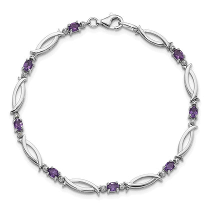 Sterlingsilber Rhodiniert Amethyst und Diamant 7.25 Zoll Armband