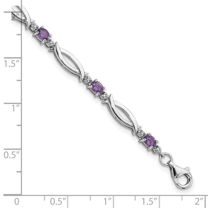 Sterlingsilber Rhodiniert Amethyst und Diamant 7.25 Zoll Armband