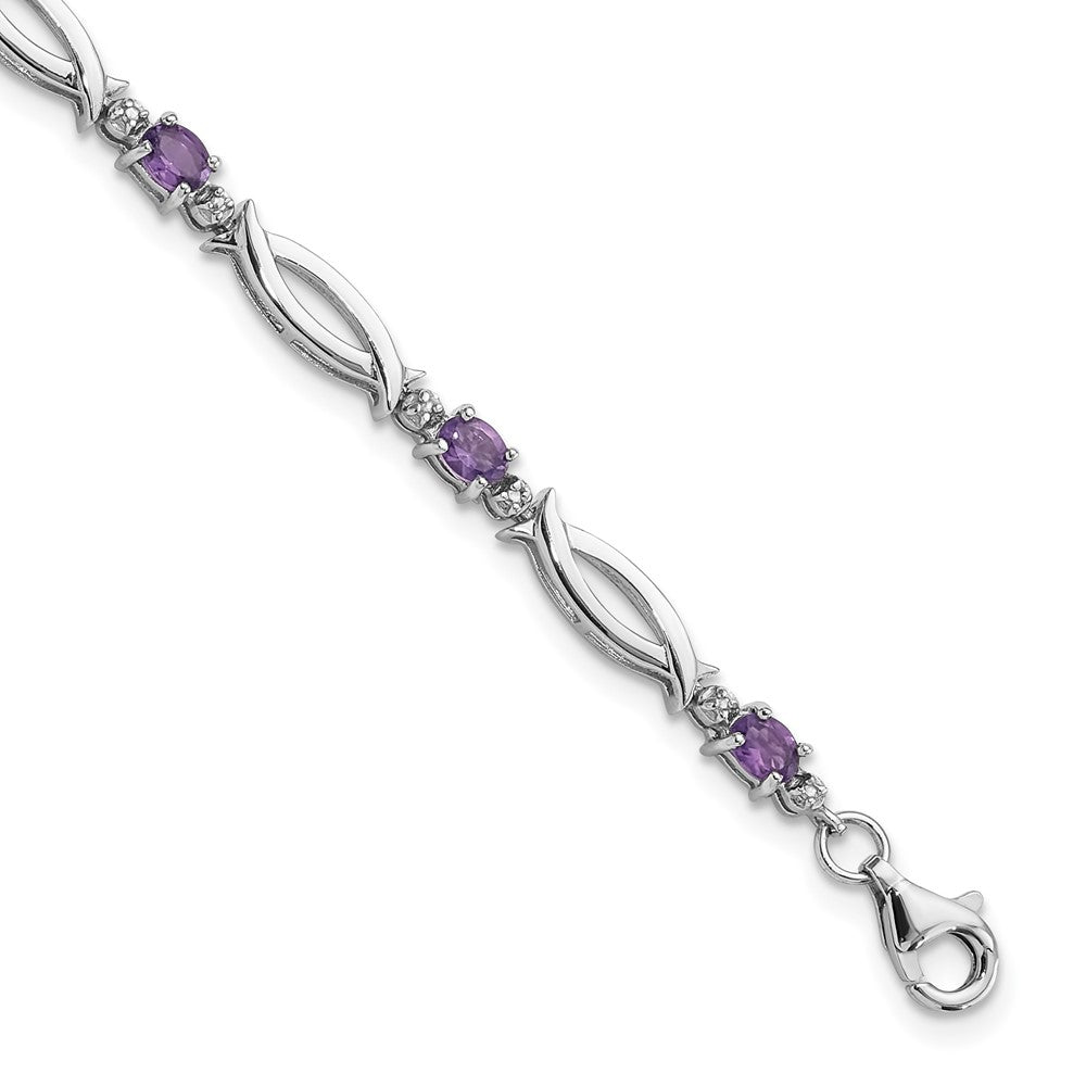 Sterlingsilber Rhodiniert Amethyst und Diamant 7.25 Zoll Armband