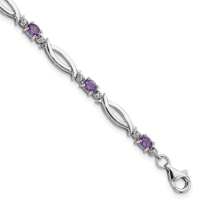 Sterlingsilber Rhodiniert Amethyst und Diamant 7.25 Zoll Armband
