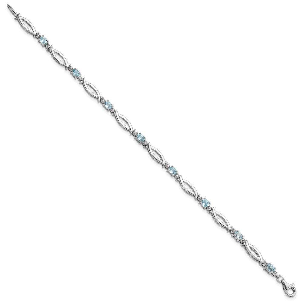 Sterlingsilber Rhodiniert Licht Schweizer Blautopas und Diamant Armband