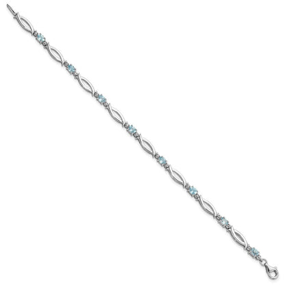 Sterlingsilber Rhodiniert Licht Schweizer Blautopas und Diamant Armband