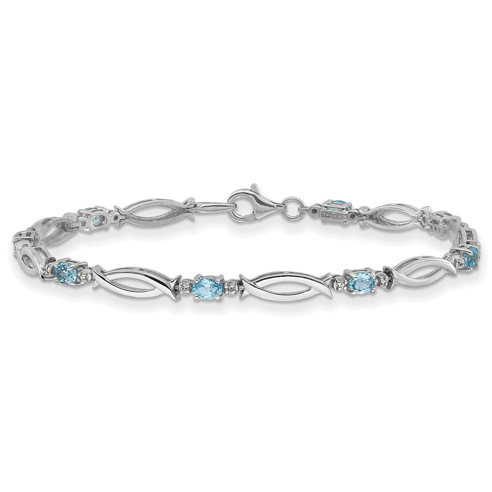 Sterlingsilber Rhodiniert Licht Schweizer Blautopas und Diamant Armband