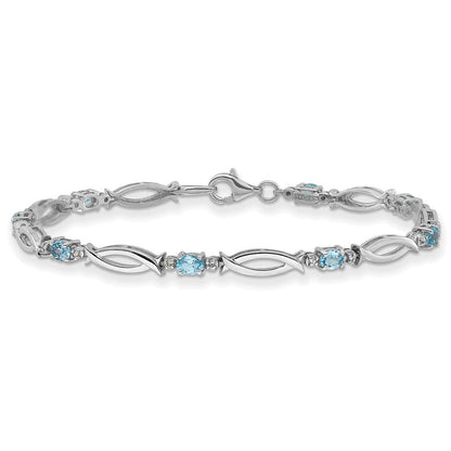 Sterlingsilber Rhodiniert Licht Schweizer Blautopas und Diamant Armband