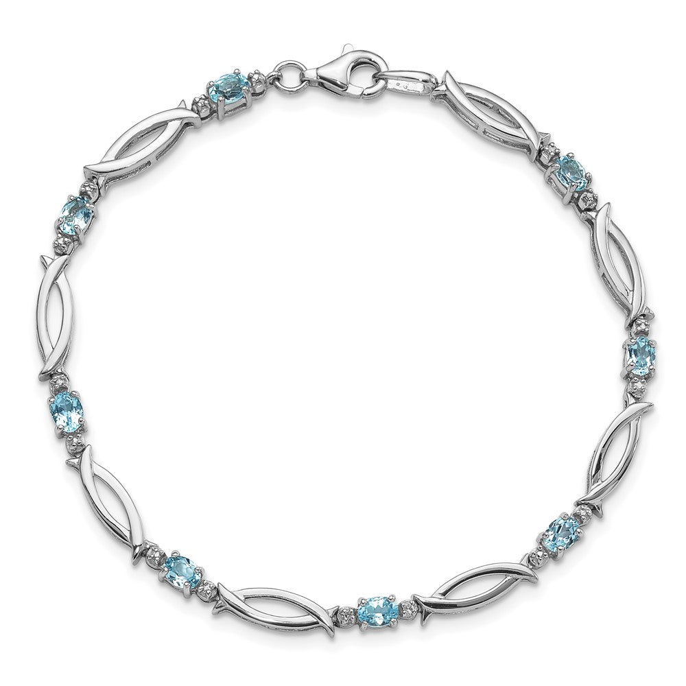 Sterlingsilber Rhodiniert Licht Schweizer Blautopas und Diamant Armband