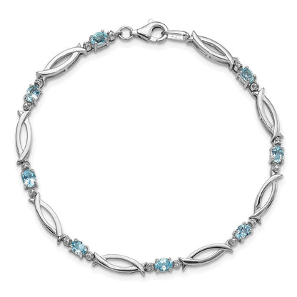 Sterlingsilber Rhodiniert Licht Schweizer Blautopas und Diamant Armband